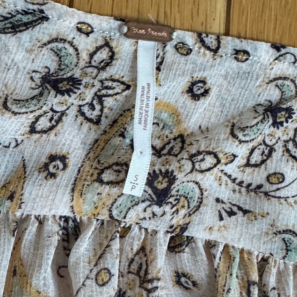 Free people new Beige combo Women's Floral Long Sleeve blouse ret:$98 sz S - Picture 6 of 10